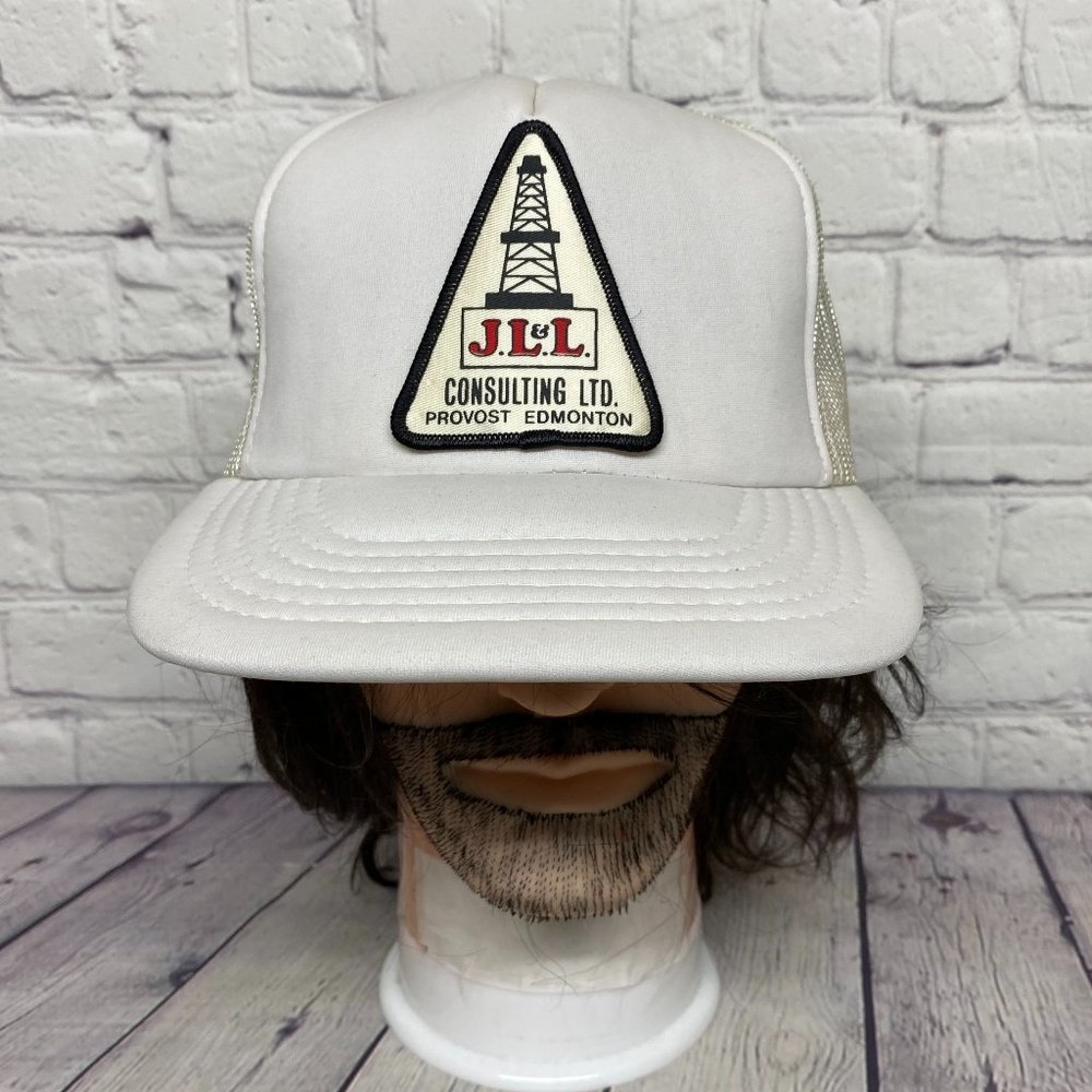 Vintage Oilfield Trucker Hat Rope Cap Snapback White J.L.&L. Consulting Provost